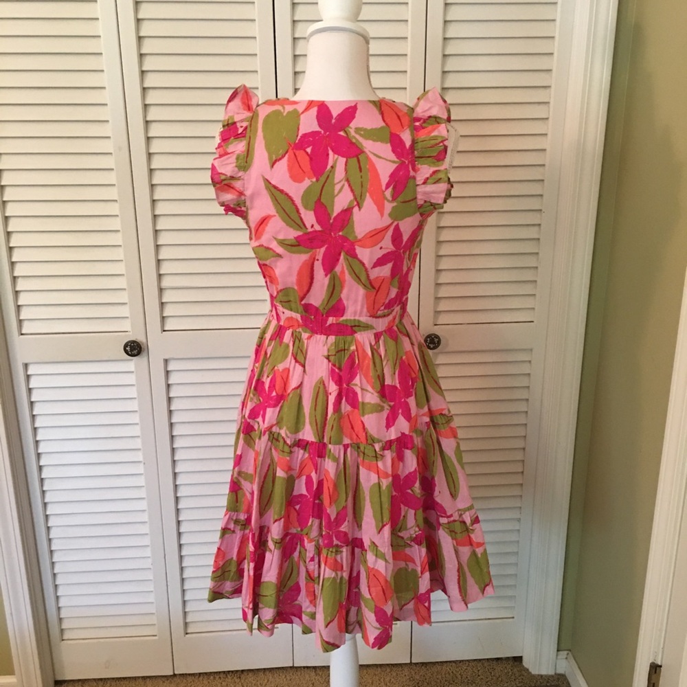 Taylor Floral Pink and Green Cotton Ruffle Dress Size XS - Picture 3 of 13